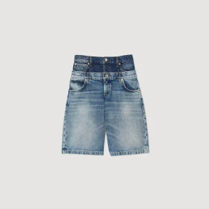 Sandro Paris Bermuda Jeans Com Cintura Dupla-Mulheres Saias E Shorts