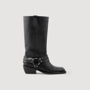 Sandro Paris Botas De Motociclista Em Couro-Mulheres Botins