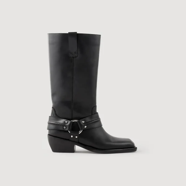Sandro Paris Botas De Motociclista Em Couro-Mulheres Botins