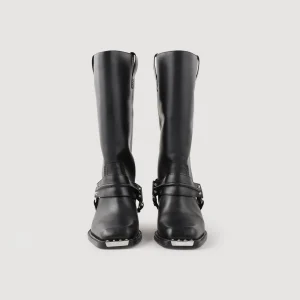 Sandro Paris Botas De Motociclista Em Couro-Mulheres Botins