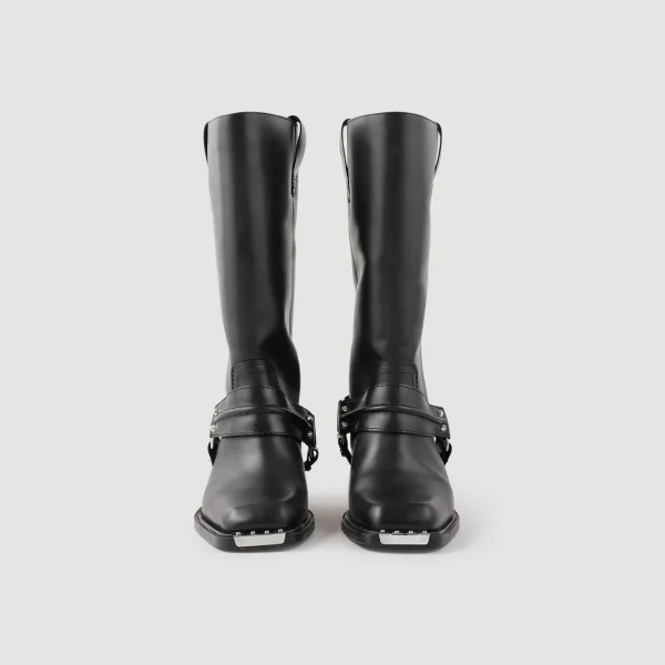Sandro Paris Botas De Motociclista Em Couro-Mulheres Botins