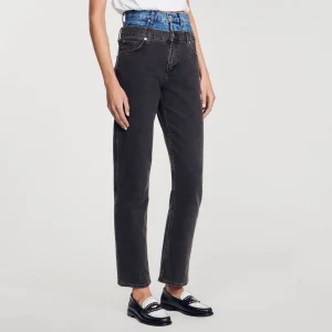 Sandro Paris Calça Jeans Cintura Dupla Bicolor-Mulheres Vaqueiros