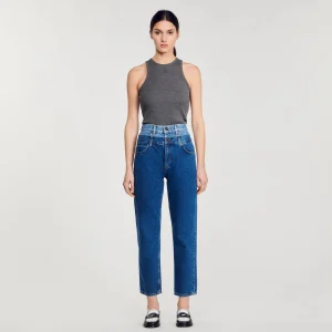 Sandro Paris Calça Jeans Mom Fit Trompe L'Oeil-Mulheres Vaqueiros