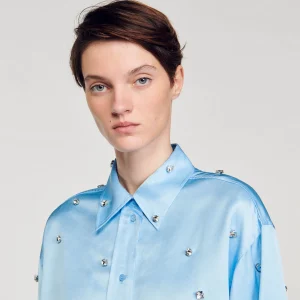 Sandro Paris Camisa De Cetim Decorada Com Strass-Mulheres Conjuntos