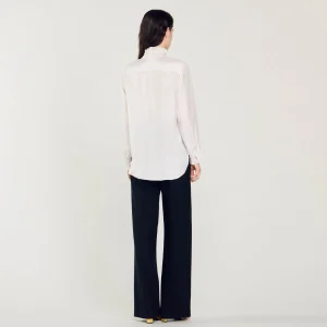 Sandro Paris Camisa De Seda Com Gola Franzida-Mulheres Tops E Camisas