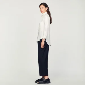 Sandro Paris Camisa De Seda Com Gola Franzida-Mulheres Tops E Camisas