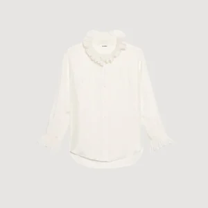 Sandro Paris Camisa De Seda Com Gola Franzida-Mulheres Tops E Camisas