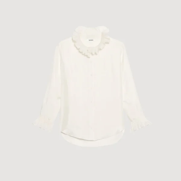 Sandro Paris Camisa De Seda Com Gola Franzida-Mulheres Tops E Camisas