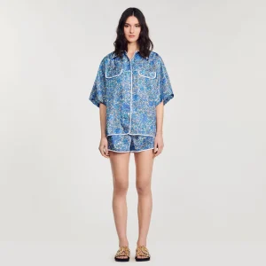 Sandro Paris Camisa Larga De Seda Com Flores-Mulheres Conjuntos