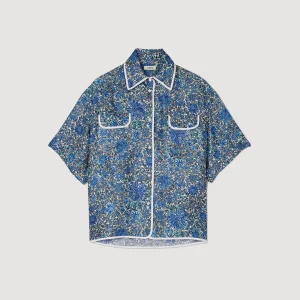 Sandro Paris Camisa Larga De Seda Com Flores-Mulheres Conjuntos