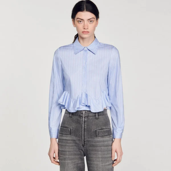 Sandro Paris Camisa Listrada De Popeline-Mulheres Tops E Camisas