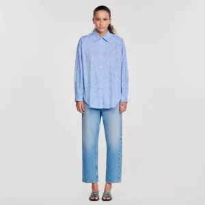 Sandro Paris Camisa Oversized Com Strass-Mulheres Tops E Camisas