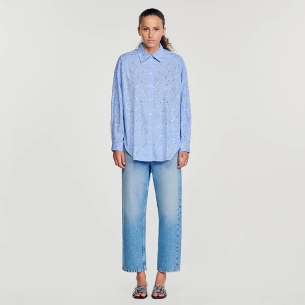 Sandro Paris Camisa Oversized Com Strass-Mulheres Tops E Camisas