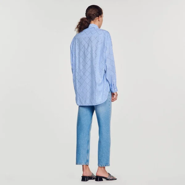 Sandro Paris Camisa Oversized Com Strass-Mulheres Tops E Camisas