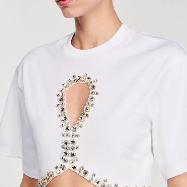 Sandro Paris Camiseta Curta Com Strass-Mulheres Camisetas