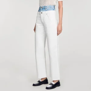 Sandro Paris Jeans Bicolor Com Cintura Dupla-Mulheres Vaqueiros