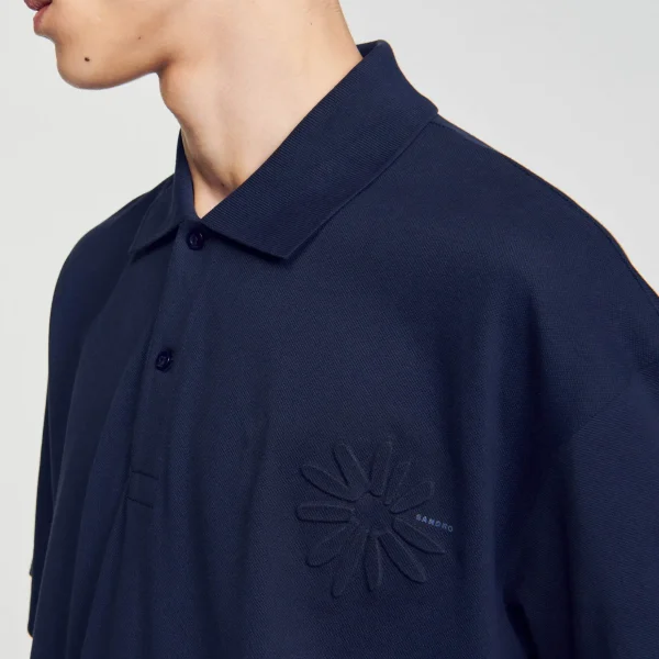 Sandro Paris Polo De Algodao Com Flor-Homem Camisetas E Pólos