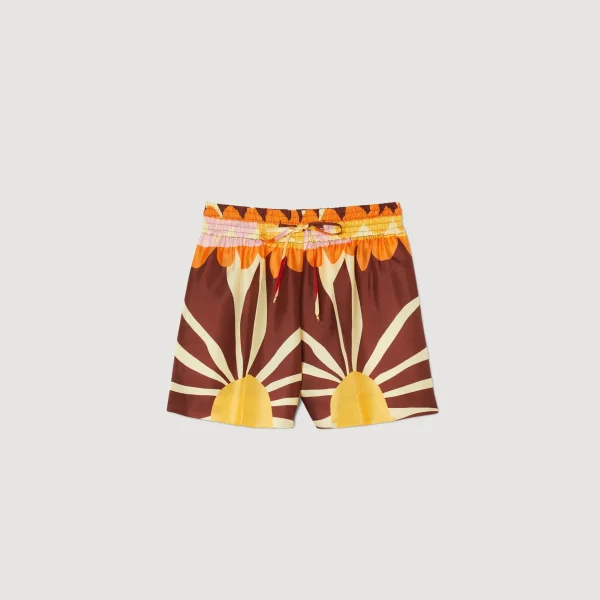 Sandro Paris Shorts De Cetim Estampado-Mulheres Conjuntos