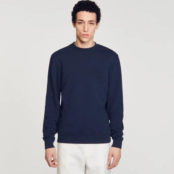 Sandro Paris Sweatshirt De Algodao Com Flor-Homem Moletons E Jogging