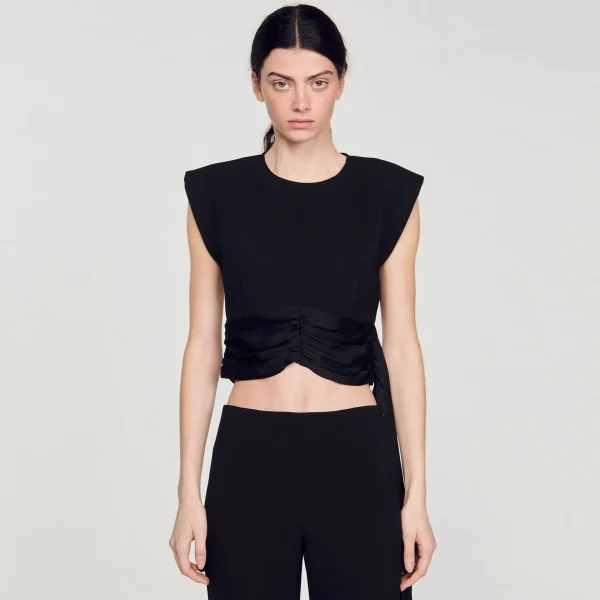 Sandro Paris Top Cropped Com Alcas Assimetricas-Mulheres Conjuntos