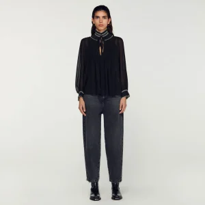 Sandro Paris Top De Musselina-Mulheres Tops E Camisas