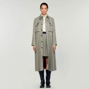 Sandro Paris Trench Coat Houndstooth-Mulheres Conjuntos