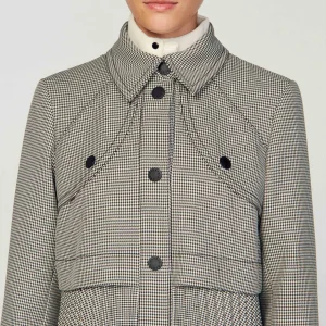 Sandro Paris Trench Coat Houndstooth-Mulheres Conjuntos