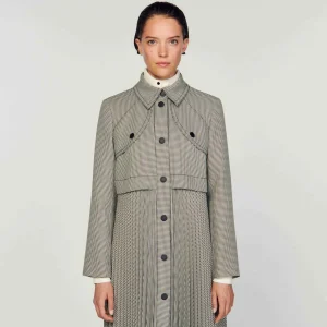 Sandro Paris Trench Coat Houndstooth-Mulheres Conjuntos