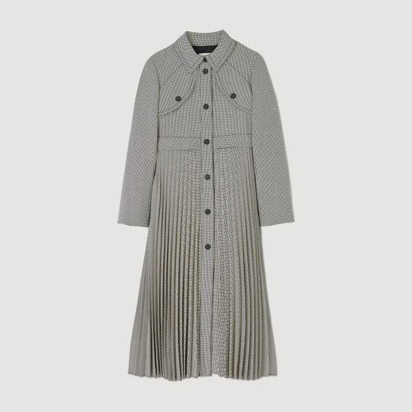 Sandro Paris Trench Coat Houndstooth-Mulheres Conjuntos