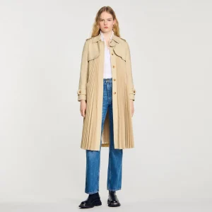 Sandro Paris Trench Coat Plissado Com Cinto-Mulheres Casacos