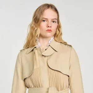 Sandro Paris Trench Coat Plissado Com Cinto-Mulheres Casacos