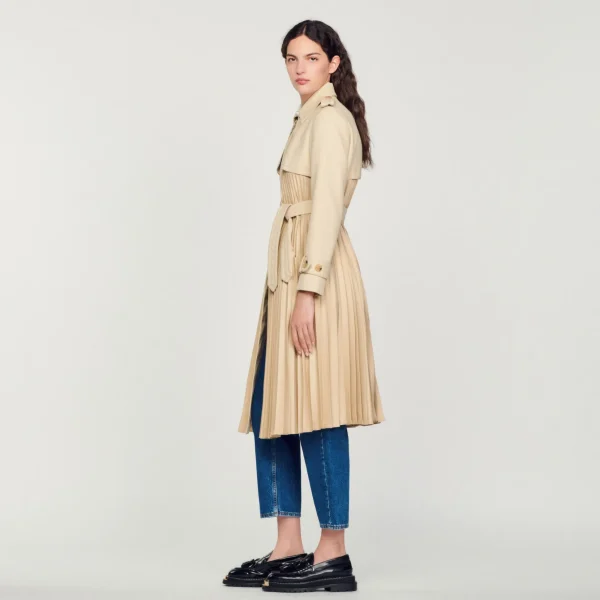 Sandro Paris Trench Coat Plissado Com Cinto-Mulheres Casacos