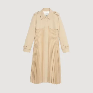 Sandro Paris Trench Coat Plissado Com Cinto-Mulheres Casacos