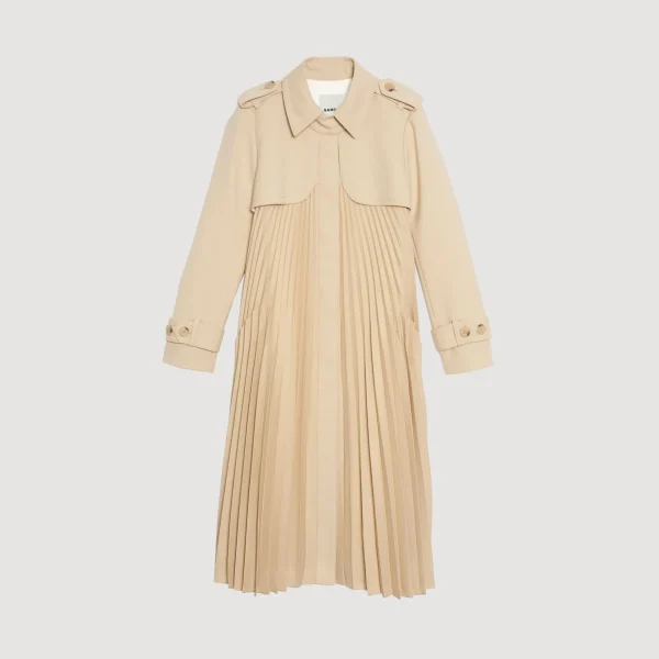 Sandro Paris Trench Coat Plissado Com Cinto-Mulheres Casacos