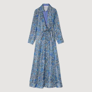 Sandro Paris Vestido Camisa Midi Com Flores-Mulheres Vestidos