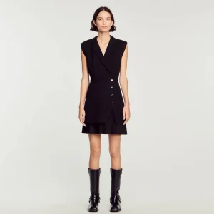 Sandro Paris Vestido De Tweed Plissado-Mulheres Vestidos