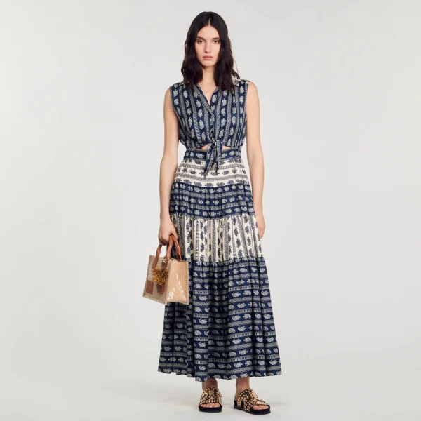 Sandro Paris Vestido Longo Com Estampa Paisley-Mulheres Vestidos