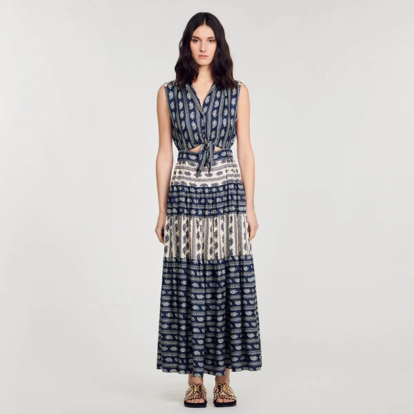 Sandro Paris Vestido Longo Com Estampa Paisley-Mulheres Vestidos