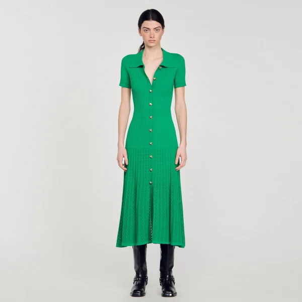 Sandro Paris Vestido Longo De Malha Canelada-Mulheres Vestidos