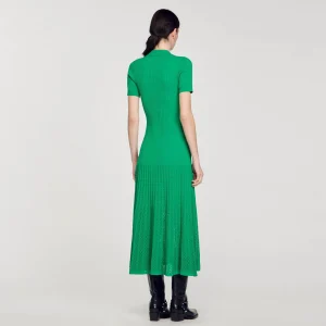 Sandro Paris Vestido Longo De Malha Canelada-Mulheres Vestidos