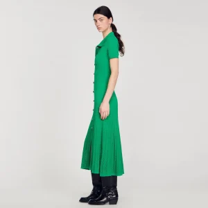 Sandro Paris Vestido Longo De Malha Canelada-Mulheres Vestidos