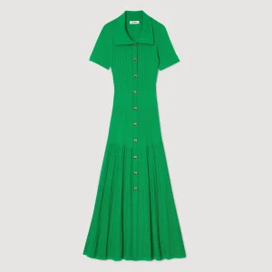 Sandro Paris Vestido Longo De Malha Canelada-Mulheres Vestidos