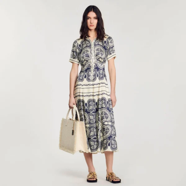 Sandro Paris Vestido Longo Estampado-Mulheres Vestidos