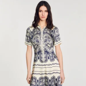 Sandro Paris Vestido Longo Estampado-Mulheres Vestidos