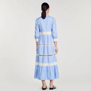 Sandro Paris Vestido Longo Listrado De Algodao-Mulheres Vestidos