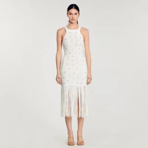 Sandro Paris Vestido Midi Com Franjas-Mulheres Vestidos