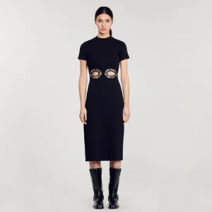 Sandro Paris Vestido Midi Com Recortes De Strass-Mulheres Vestidos