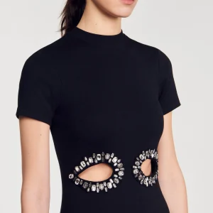 Sandro Paris Vestido Midi Com Recortes De Strass-Mulheres Vestidos