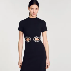 Sandro Paris Vestido Midi Com Recortes De Strass-Mulheres Vestidos