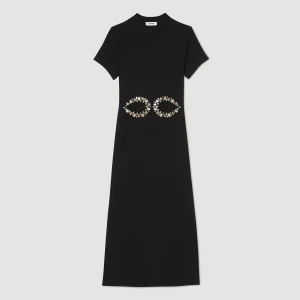 Sandro Paris Vestido Midi Com Recortes De Strass-Mulheres Vestidos